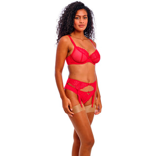 Freya-Lingerie-Loveland-Chilli-Red-Plunge-Bra-AA401002BOC-Brazilian-Brief-AA401071BOC-Suspender-AA401091BOC-Side