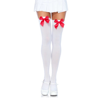 Bow Detail Nylon Thigh High Stockings - Leg Avenue