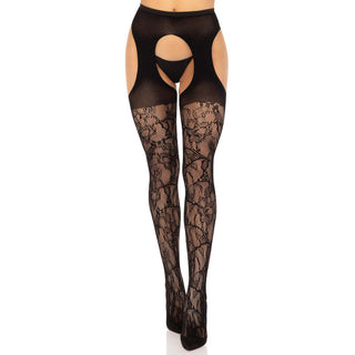 Leg-Avenue-Eyelet-Rose-Suspender-Pantyhose-Black-1961