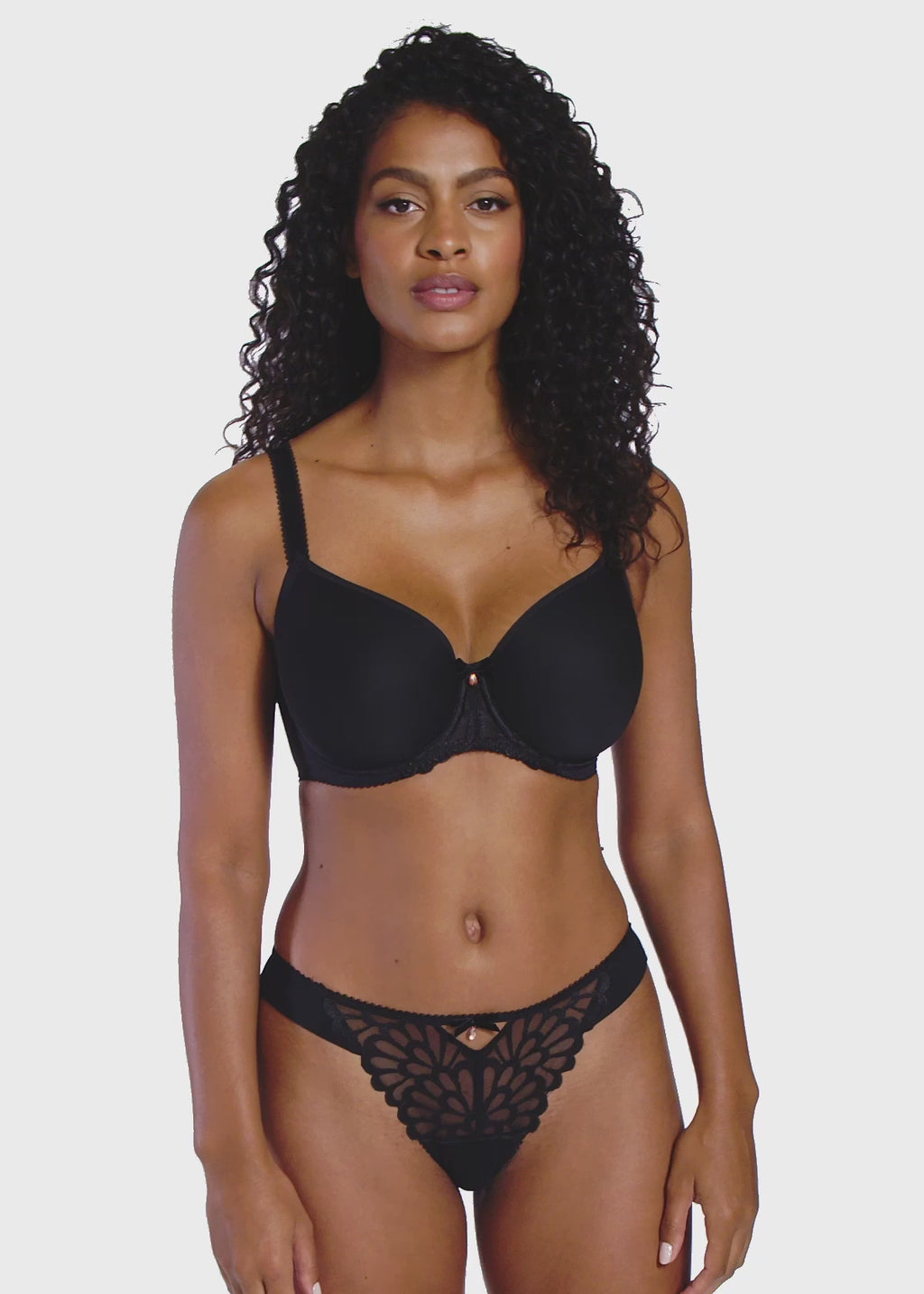 Freya-Lingerie-Loveland-Bombshell-Black-Moulded-Spacer-Bra-AA401010BOK-Brazilian-Brief-AA401071BOK-Video