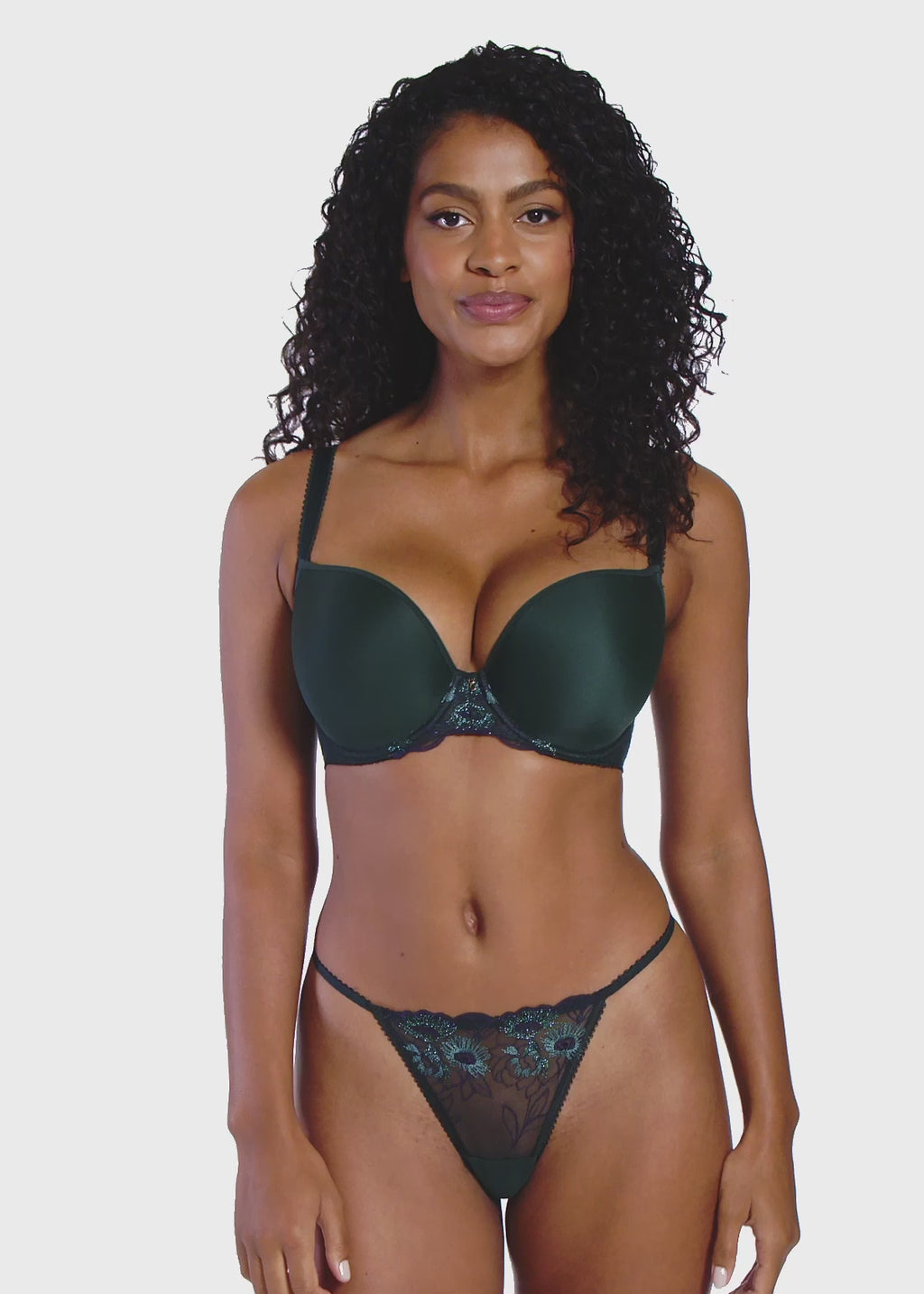 Freya-Lingerie-Loveland-Deep-Emerald-Green-Plunge-Tshirt-Bra-AA401031DPE-Thong-AA401070DPE-Video