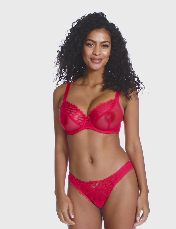 Freya-Lingerie-Loveland-Chilli-Red-Plunge-Bra-AA4010002BOC-Brazilian-Brief-AA401071BOC-Video