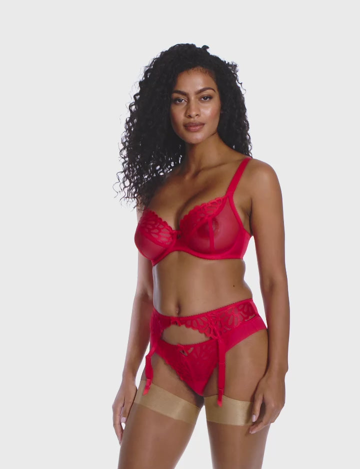 Freya-Lingerie-Loveland-Chilli-Red-Plunge-Bra-AA401002BOC-Brazilian-Brief-AA401071BOC-Suspender-AA401091BOC-Video